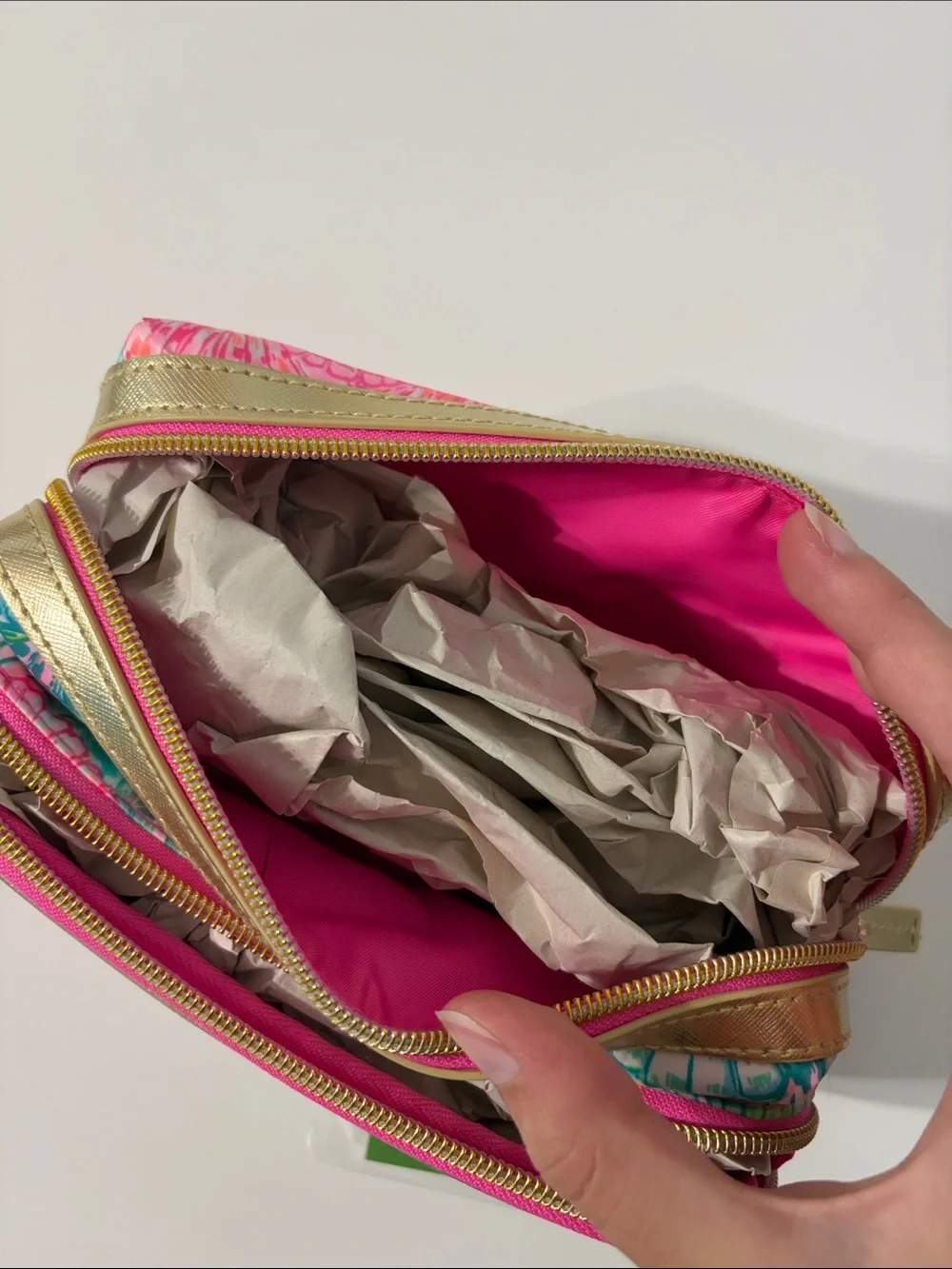 Lilly Pulitzer Pink Teal Shell Double-Zip Cosmetic Case